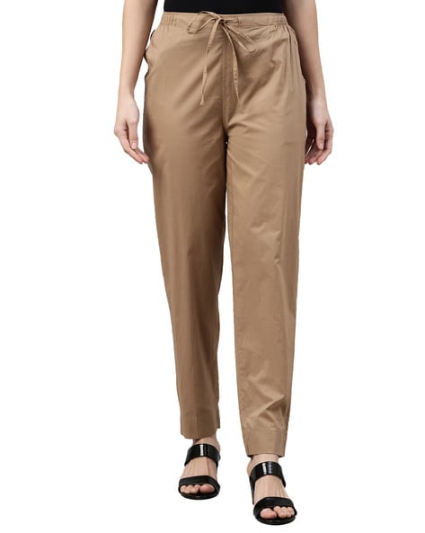 Buy Go Colors Women Solid Polyester Mid Rise Shiny Pants - Gold Online