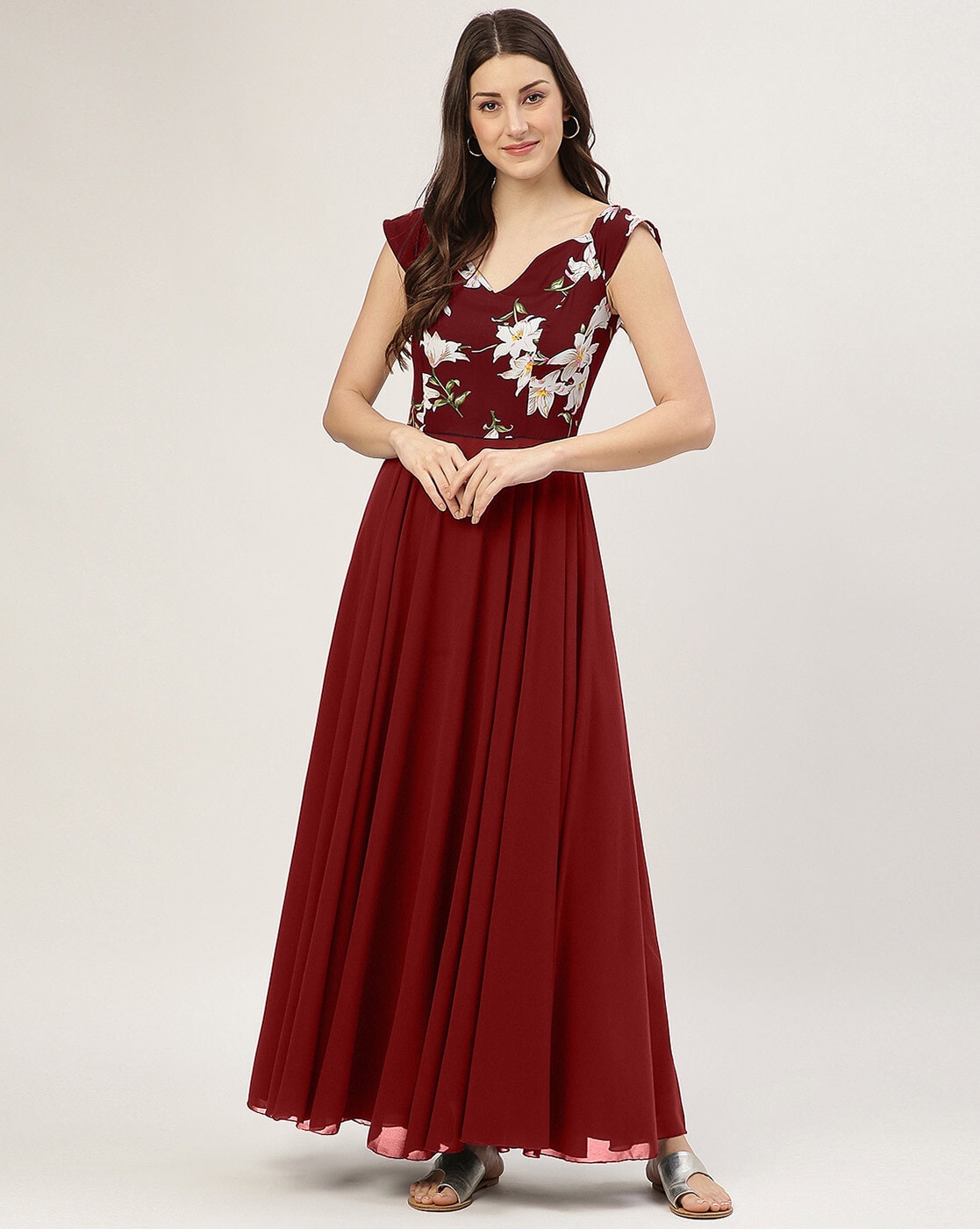 Plain Maroon Heavy Faux Georgette Gown With Dupatta, Party wear at Rs 950  in Surat