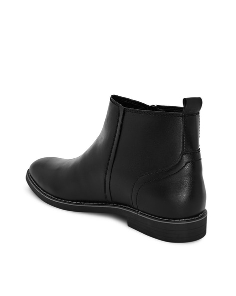 Black Leather Formal Ankle Zipped Chelsea Boots