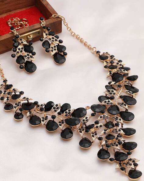 Oxidised black polish necklace and earrings – ShopBollyWear.Com