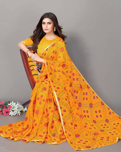 Yellow Heavy Border Festive Chiffon Saree Latest 4031SR02