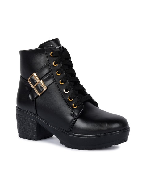 Women's lace up buckle on sale boots