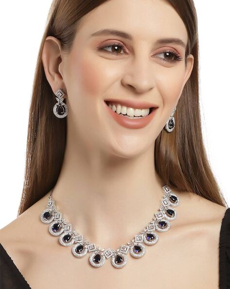 Buy Charming Diamond and Blue Stones Necklace Set Online