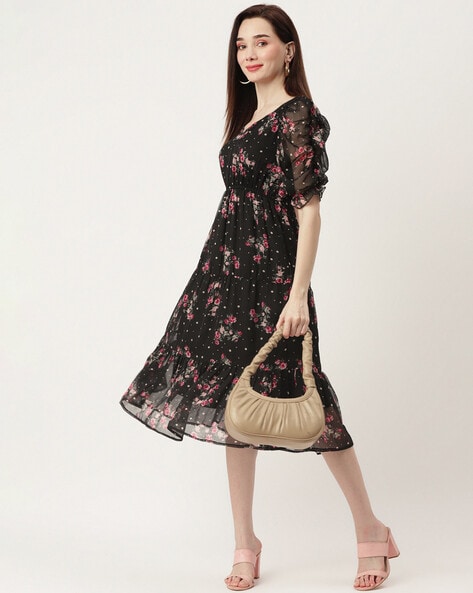 Buy 20Dresses Women Black Floral Print Fit & Flare Dress - Dresses for  Women 4328672
