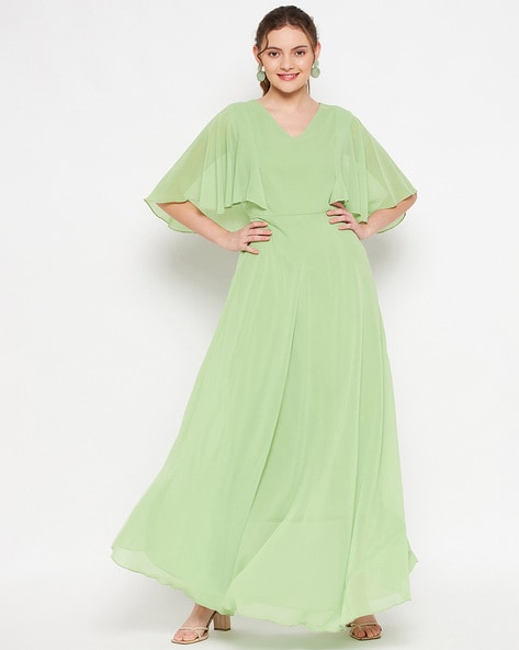 Lucid Green & Cream Deco Printed Silk Maxi Gown – Ginger & Smart