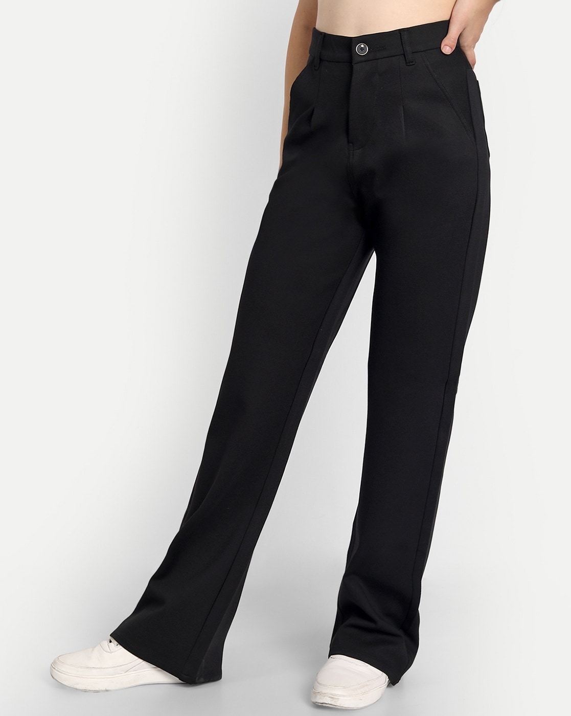 Broadstar High Rise Wide Leg Trousers For Women (Black, 28)