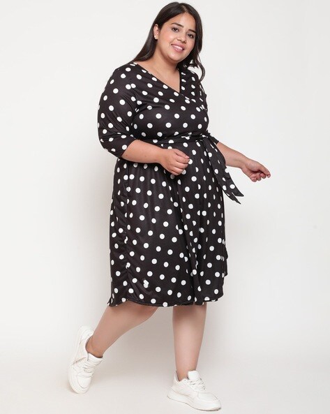 Plus size black and shop white polka dot dress