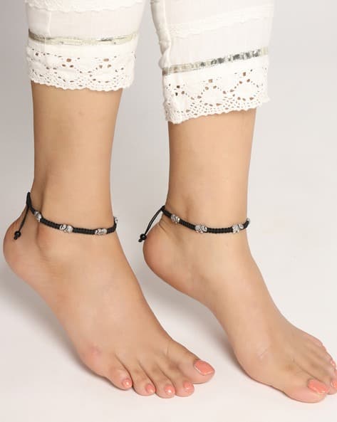 Viraasi Set of 2 Silver-Plated Elephant Anklets
