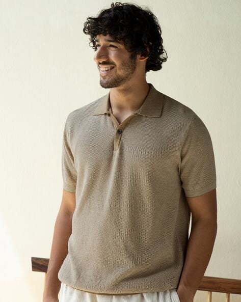 Men Regular Fit Knit Short Sleeve Polo T-Shirt