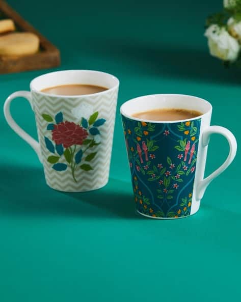 Pack of Printed Bone China Coffee Mugs