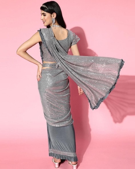 Designer Bollywood Concept Starring Mouni Roy in Shimmering Silver Sof –  www.soosi.co.in