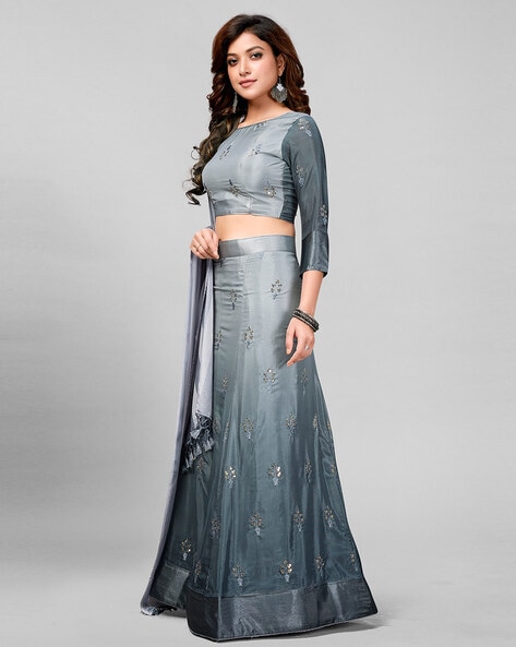 Rani and Grey Color Combination Designer Lehenga Choli with Dupatta ::  ANOKHI FASHION