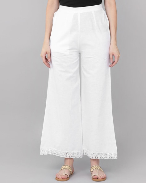Pistaa's Women's White Lace Palazzos : Amazon.in: Fashion