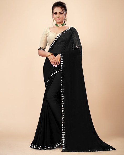 Buy The Fashion Tax Solid/Plain Bollywood Georgette Black Sarees Online @  Best Price In India | Flipkart.com