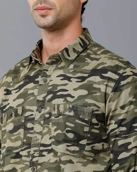 Men Camouflage Print Slim Fit Shirt