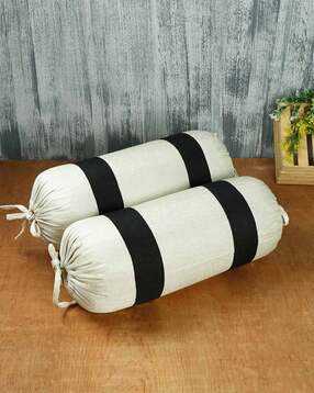 Set of 2 Colourblock Jute Bolster Covers 15" x 30"