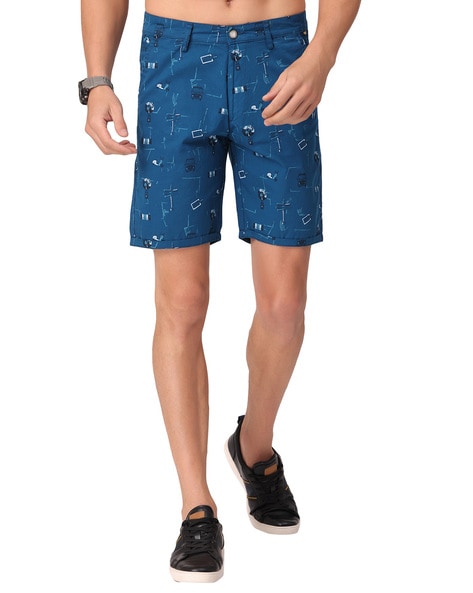 Printed Flat-Front City Shorts