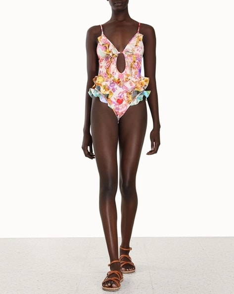 Buy Zimmermann Raie Waterfall Frill Swimsuit Multicoloured Color