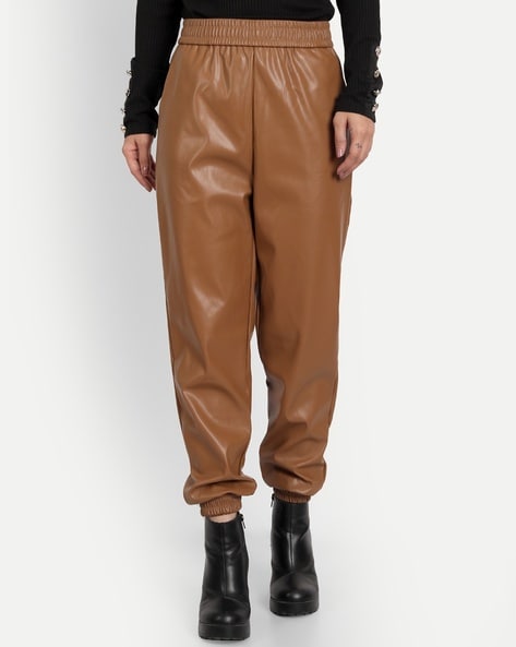 Recycled faux leather trousers length 30 light brown La Redoute  Collections  La Redoute