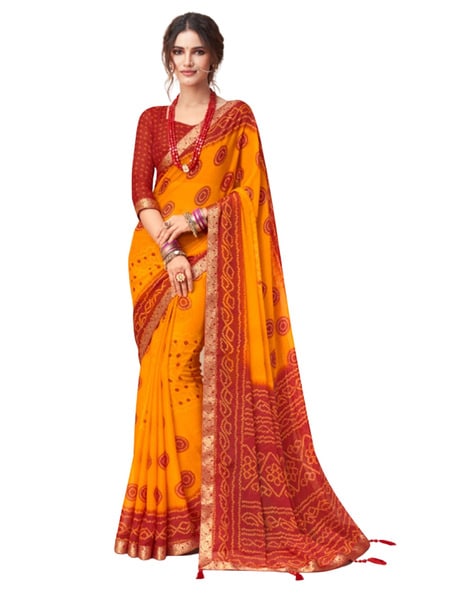 Buy FASHION MOODS Jaipuri Handwork Bandhej Georgette Red Chunri Saree with  Matching Blouse Karwachauth Special Online at Best Prices in India -  JioMart.