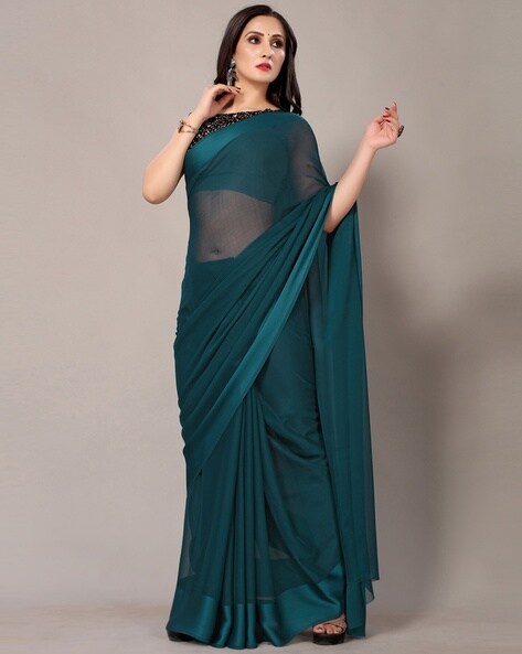 Green Handbrush Chiffon Saree