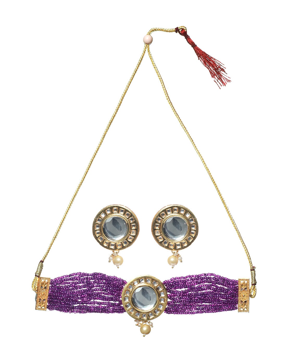 Handcrafted Dhokra Designer Coin Golden Necklace - Purple, Pink Thread Work  – Vipakka | Wear A Story