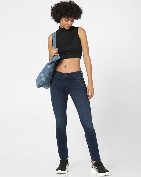 Mid-Wash Low-Rise Skinny Jeans