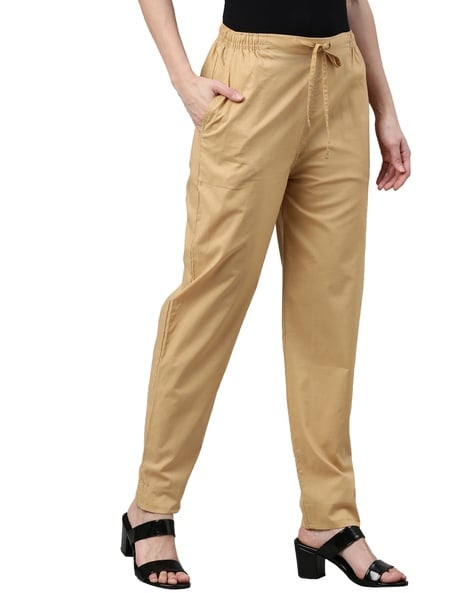 Women Beige Color Regular Fit Pants-SPAIN03