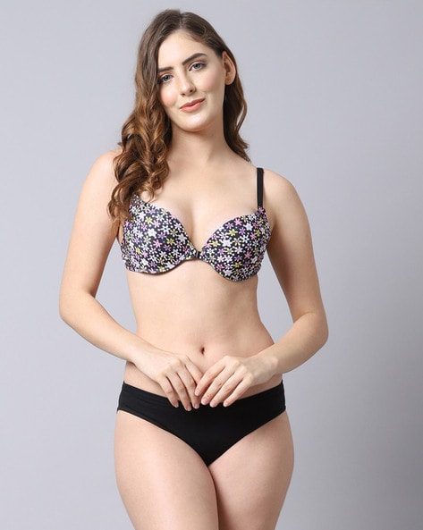 Buy online Black Polyester Bras And Panty Set from lingerie for