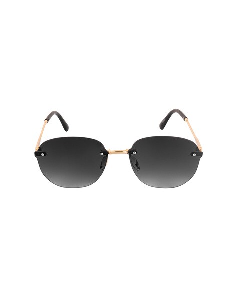 Rimless Oversized Rounded Black Sunglasses | boohoo