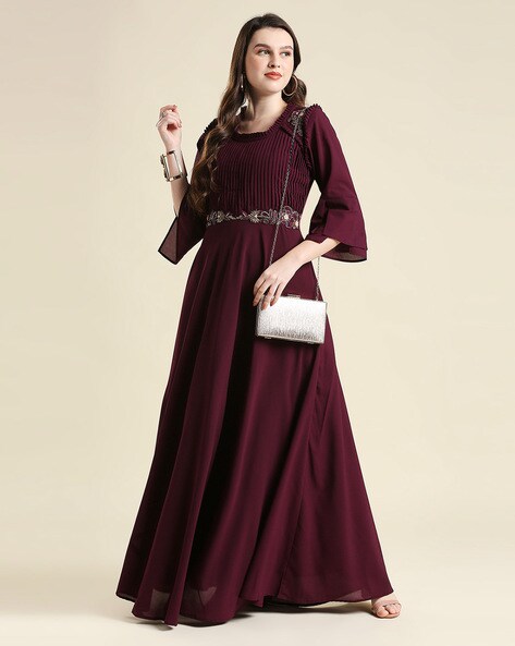 Maroon Color Party Wear Art Silk Fabric Fancy Gown