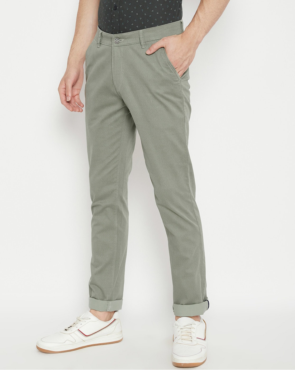 Buy online Olive Cotton Flat Front Casual Trousers from Bottom Wear for Men  by Crimsoune Club for ₹849 at 60% off | 2024 Limeroad.com