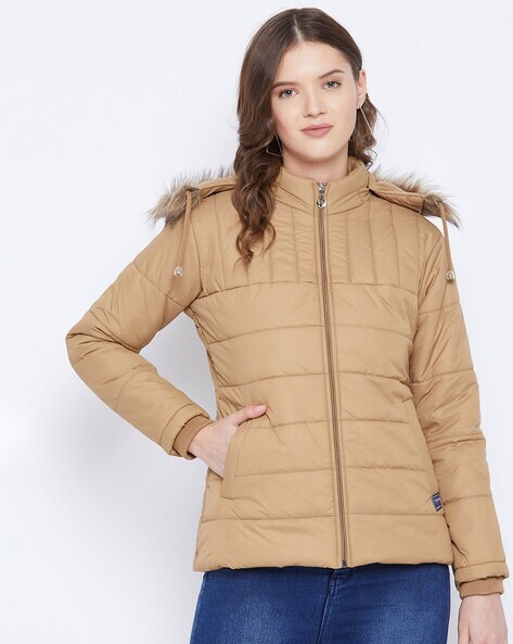 Women's Ripstop Longline Puffer Coat in Fossil Brown Grid | Superdry CA-EN