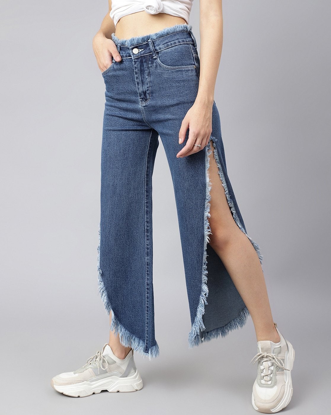 High Waisted Ripped Wide Leg Jeans