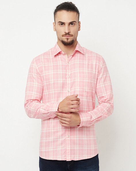 Pink check shop shirt mens