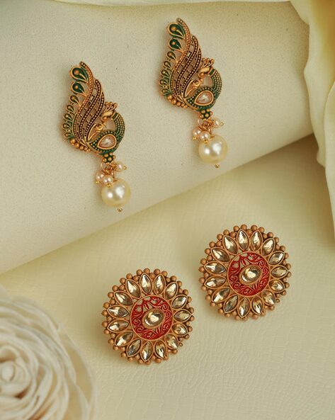 Traditional south Indian earring 1 one-gram temple jewelry set earring  studs gold plated wedding bridal