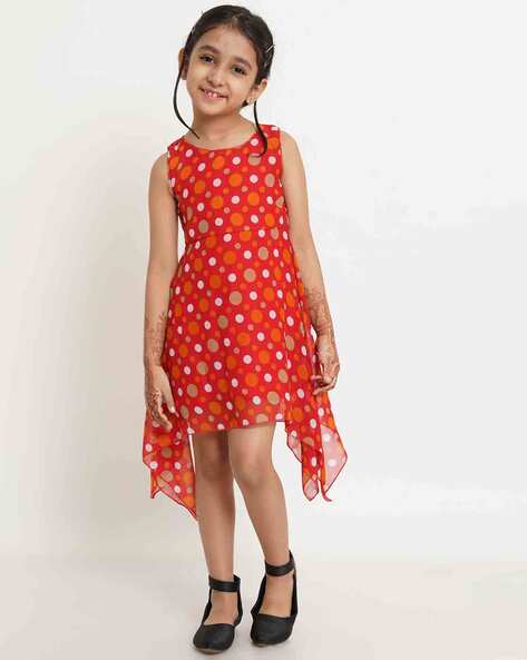 Buy HERE&NOW Girls Polka Dots Printed Pure Cotton Gathered Detail Fit &  Flare Dress - Dresses for Girls 23209606 | Myntra