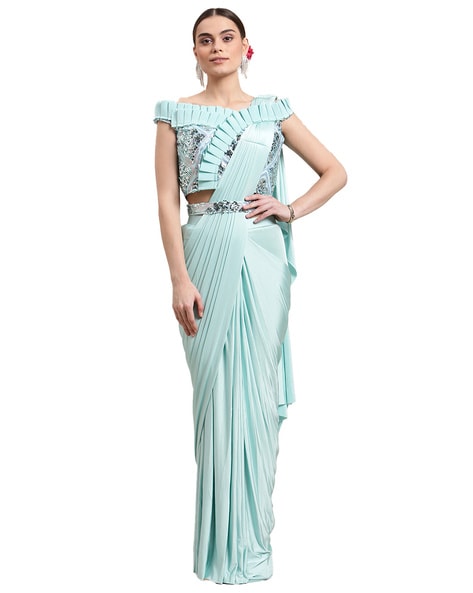 Buy INDYA Solid Chiffon Regular Fit Women's Pre Draped Saree | Shoppers Stop