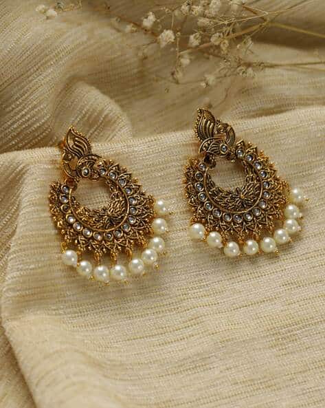 Silver-Plated Stone-Studded Chandbali Earrings