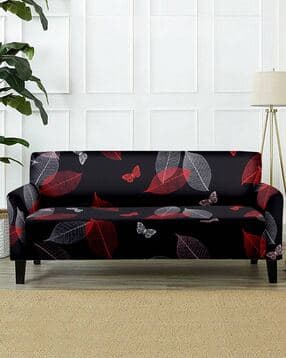 Leaf Print Three Seater Sofa Cover-image-9