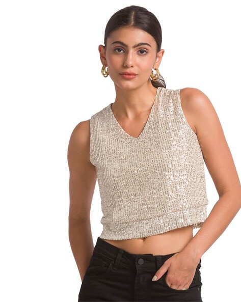 Women's Sequin Glitter Tops - Sleeveless Sparkle India