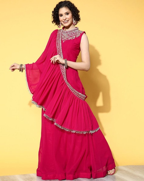 Chhabra 555 Women Burgundy Solid Made to Measure Cocktail Gown