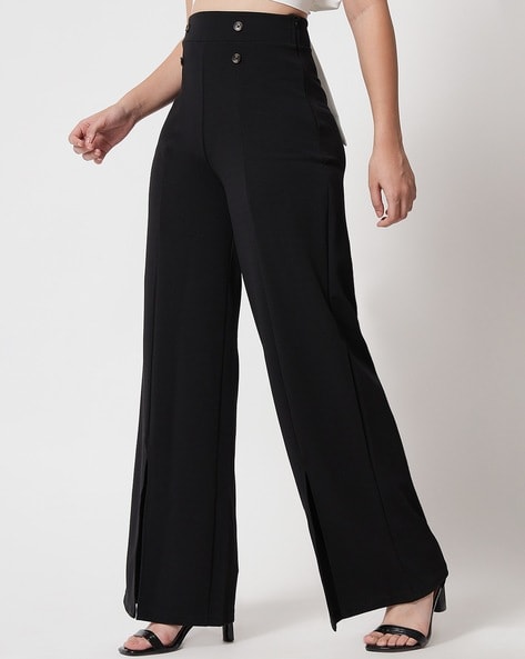 Women Black Relaxed Straight Fit High-Rise Trousers