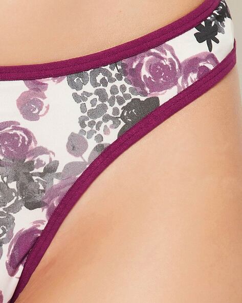 Buy Clovia Purple Floral Print Polyamide Single Thong Panty Online