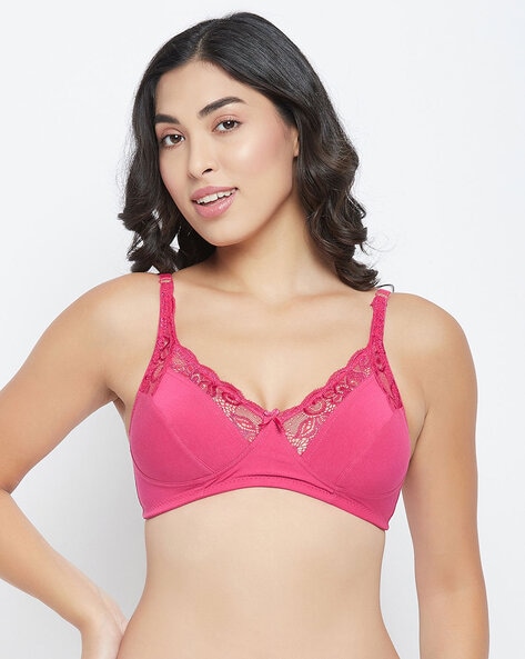 Buy CLOVIA Pink Womens Padded Non Wired Lace Bra