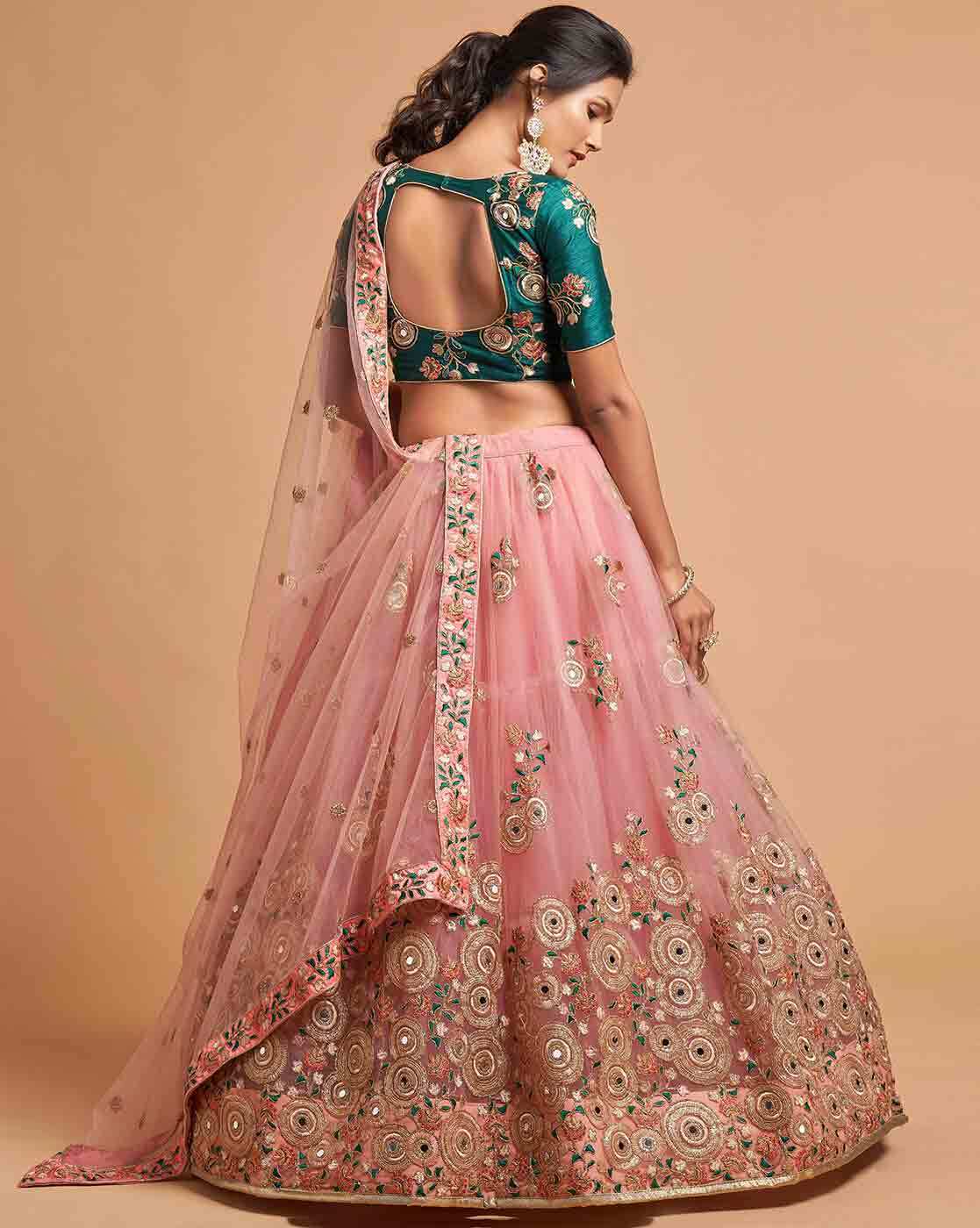 Featuring peach and pista green designer party wear lehenga set with  embroidery on top and … | Combination dresses, Party wear lehenga, Colour  combination for dress
