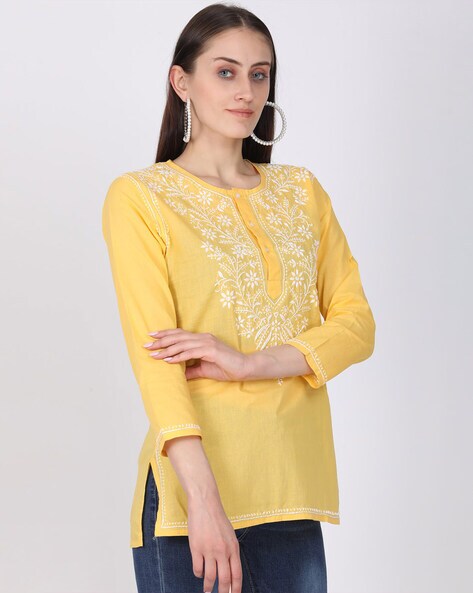 Yellow Ladies Printed Sleeveless Top at Rs 378/piece in Faridabad | ID:  23877473691