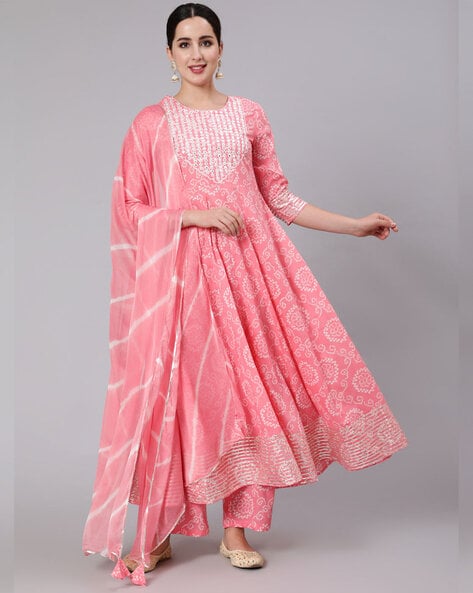 Buy Pink Block Jaipuri Kurtis // Women's Rayon Ethnic Bandhej Bandhani  Printed Kurti // Kurta For Women's/Girls (Large, Red) at Amazon.in