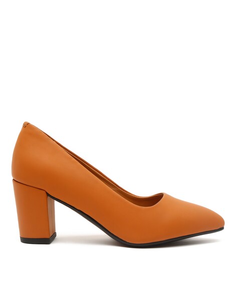 Layer Lock Décor Block Heel Pointed Toe Shoes - HIG 0586 - Dark Orange |  VASCARA