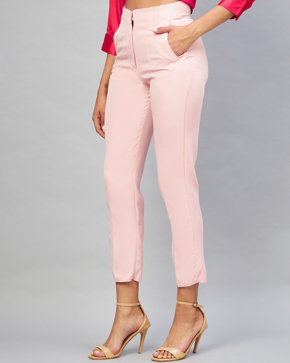 Buy Baby Pink White Ankle Women Check Pant Brocade Silk for Best Price,  Reviews, Free Shipping